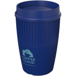 Wiederverwendbarer Becher mit 360°-Deckel und Isolierrand 350 ml farbe blau Druckansicht des Logos 2