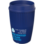 Wiederverwendbarer Becher mit 360°-Deckel und Isolierrand 350 ml farbe blau Ansicht mit Logo
