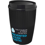 Einwandiger Mehrwegbecher aus recyceltem Kunststoff 350 ml farbe schwarz Ansicht mit Logo