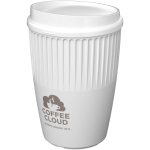 Einwandiger Mehrwegbecher aus recyceltem Kunststoff 350 ml farbe weiß Druckansicht des Logos 2