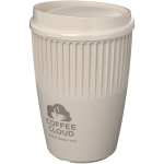Einwandiger Mehrwegbecher aus recyceltem Kunststoff 350 ml farbe sandbraun Druckansicht des Logos 2