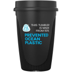 Einwandiger Becher mit 360°-Deckel und Isolierrand 350 ml farbe schwarz zweite Ansicht mit Logo
