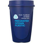 Einwandiger Becher mit 360°-Deckel und Isolierrand 350 ml farbe blau zweite Ansicht mit Logo