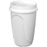 Einwandiger Becher mit 360°-Deckel und Isolierrand 350 ml farbe weiß