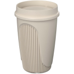 Einwandiger Becher mit 360°-Deckel und Isolierrand 350 ml farbe sandbraun