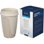 Einwandiger Becher mit 360°-Deckel und Isolierrand 350 ml farbe sandbraun vierte Ansicht