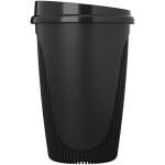 Wiederverwendbarer Becher mit Klappdeckel und Isolierring 350 ml farbe schwarz Seitenansicht