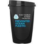 Wiederverwendbarer Becher mit Klappdeckel und Isolierring 350 ml farbe schwarz zweite Ansicht mit Logo