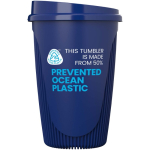 Wiederverwendbarer Becher mit Klappdeckel und Isolierring 350 ml farbe blau zweite Ansicht mit Logo