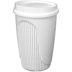 Wiederverwendbarer Becher mit Klappdeckel und Isolierring 350 ml farbe weiß