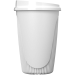 Wiederverwendbarer Becher mit Klappdeckel und Isolierring 350 ml farbe weiß Seitenansicht