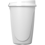 Wiederverwendbarer Becher mit Klappdeckel und Isolierring 350 ml farbe weiß zweite Seitenansicht