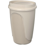 Wiederverwendbarer Becher mit Klappdeckel und Isolierring 350 ml farbe sandbraun