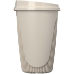 Wiederverwendbarer Becher mit Klappdeckel und Isolierring 350 ml farbe sandbraun Seitenansicht