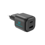 Kompaktes, umweltfreundliches USB-Ladegerät mit EU-Stecker 100W farbe schwarz Ansicht mit Logo