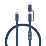 2-in-1-Schnellladekabel, geflochten, anti-verheddernd, 60 W, 120 cm farbe blau Ansicht mit Logo