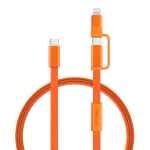 2-in-1-Schnellladekabel, geflochten, anti-verheddernd, 60 W, 120 cm farbe orange Ansicht mit Logo