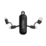 Schlüsselanhänger-Ladekabel aus recyceltem Kunststoff 4-in-1, Schnellladen 100W farbe schwarz Ansicht mit Logo