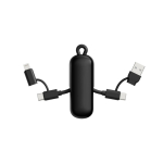 Schlüsselanhänger-Ladekabel aus recyceltem Kunststoff 4-in-1, Schnellladen 100W farbe schwarz