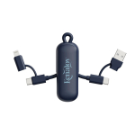 Schlüsselanhänger-Ladekabel aus recyceltem Kunststoff 4-in-1, Schnellladen 100W farbe blau Ansicht mit Logo