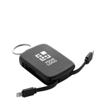 Ökologische Powerbank als Schlüsselanhänger mit integrierten Kabeln 2000 mAh farbe schwarz Ansicht mit Druckbereich