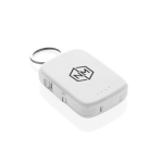 Powerbank als Schlüsselanhänger mit integrierten Kabeln, 2.000 mAh farbe weiß Ansicht mit Logo