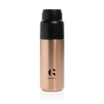 Thermoflasche mit integrierter Bechertasse, auslaufsicher und vakuumisoliert 500 ml farbe taupe Ansicht mit Logo