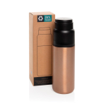 Thermoflasche mit integrierter Bechertasse, auslaufsicher und vakuumisoliert 500 ml farbe taupe Ansicht mit Box