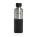 Auslaufsichere Flasche mit Trageschlaufe und Schraubdeckel 750 ml farbe schwarz Ansicht mit Logo