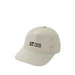 Leichte und atmungsaktive 5-Panel-Kappe aus recyceltem Nylon farbe beige Ansicht mit Druckbereich