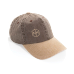 Zweifarbige 6-Panel-Cap aus Baumwolle mit verstellbarem Verschluss 270 g/m² farbe braun Ansicht mit Logo