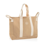 Strandtasche aus recyceltem Canvas mit Waschfinish 400 g/m² farbe beige Ansicht mit Logo