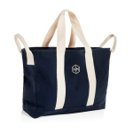 Strandtasche aus recyceltem Canvas mit Waschfinish 400 g/m² farbe marineblau Ansicht mit Logo