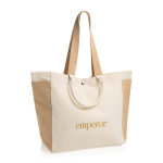 Shopper-Weekender-Tasche aus recyceltem Canvas, 18 L, 400 g/m² farbe gebrochen weiß Ansicht mit Logo