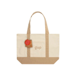 Tote-Bag aus recycelter Baumwolle mit Botschaft 20 l 350 g/m² farbe gebrochen weiß Ansicht mit Logo