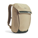 Minimalistischer Rucksack mit magnetischer Klappe für 16”-Laptop Thule Paramount farbe beige Ansicht mit Logo