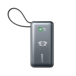 Personalisierbare Powerbank mit Schnellladung 10000 mAh Anker farbe schwarz Ansicht mit Logo