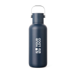 Doppelwandige Thermoflasche mit Strohhalm und auslaufsicherem Deckel 600ml farbe marineblau Ansicht mit Druckbereich