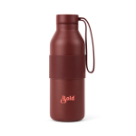 Doppelwandige Flasche aus recyceltem Edelstahl 500 ml farbe bordeaux Ansicht mit Logo