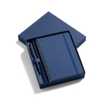 Set aus A5-Notizbuch mit PU-Einband und Aluminium-Kugelschreiber mit blauer Tinte farbe marineblau erste Ansicht