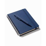 Set aus A5-Notizbuch mit PU-Einband und Aluminium-Kugelschreiber mit blauer Tinte farbe marineblau Detailbild 6