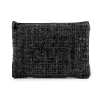 Flache Kosmetiktasche aus Polyester mit Bouclé-Oberfläche und Reißverschluss, 270 g/m² farbe schwarz erste Ansicht