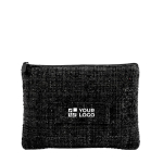 Flache Kosmetiktasche aus Polyester mit Bouclé-Oberfläche und Reißverschluss, 270 g/m² farbe schwarz Ansicht mit Druckbereich