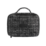 Kulturbeutel aus Polyester in Tweed-Optik mit Rundumöffnung, 270 g/m² farbe schwarz erste Ansicht