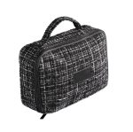 Kulturbeutel aus Polyester in Tweed-Optik mit Rundumöffnung, 270 g/m² farbe schwarz dritte Ansicht