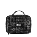 Kulturbeutel aus Polyester in Tweed-Optik mit Rundumöffnung, 270 g/m² farbe schwarz Ansicht mit Druckbereich