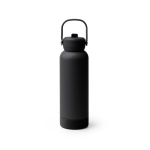 Doppelwandige Flasche aus recyceltem Edelstahl mit Griff und Strohhalm, 730 ml farbe schwarz zweite Ansicht