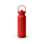 Doppelwandige Flasche aus recyceltem Edelstahl mit Griff und Strohhalm, 730 ml farbe rot zweite Ansicht