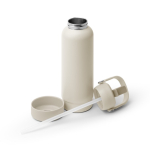 Doppelwandige Flasche aus recyceltem Edelstahl mit Griff und Strohhalm, 730 ml farbe beige vierte Ansicht