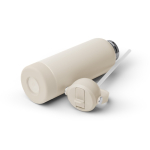 Doppelwandige Flasche aus recyceltem Edelstahl mit Griff und Strohhalm, 730 ml farbe beige zweite Detailansicht